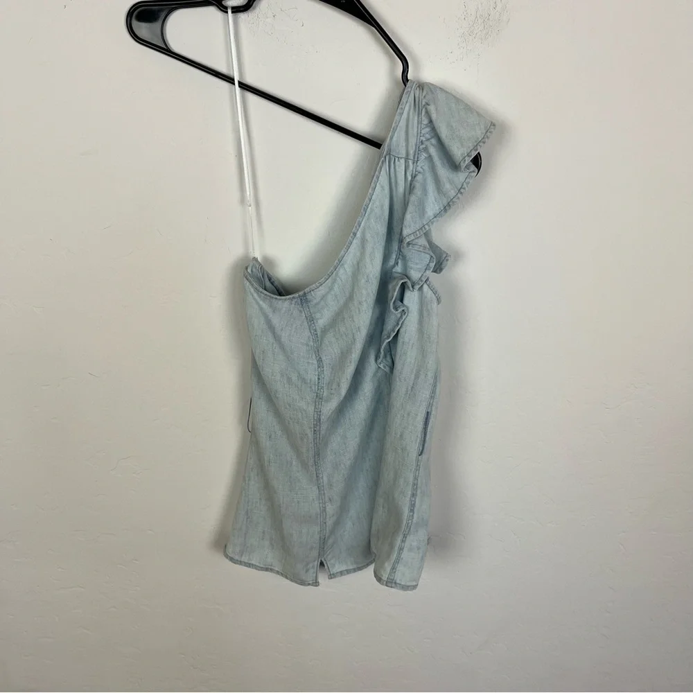 PAIGE One Shoulder Ruffle Denim Tank Top - Picture 1 of 7